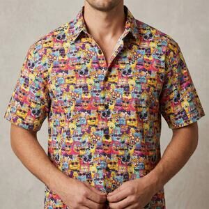 Caribou New York Men's Cat Sunglasses Shirt Short Sleeve Novelty Party Print XL